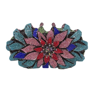 Elegante borsa da sera con strass multicolore e design a petali floreali per eventi formali
