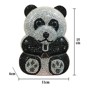 Detail showing 15cm x 11cm x 6cm dimensions of this panda shaped crystal clutch bag