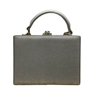 Elegant champagne gold square hard-shell handbag with Saffiano texture and top handle