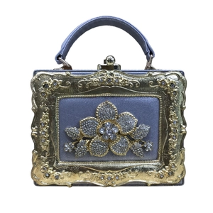 Women Luxury Rhinestone Flower Evening Handbag Vintage Baroque Box Clutch Purse For Party Gala Formal Events Handheld
