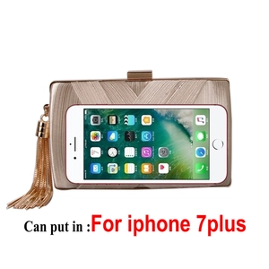 Champagne gold silk clutch bag showing internal space capacity for iPhone 7 Plus