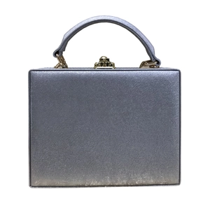 Silver square PU leather handbag with cross-grain texture and gold clasp closure