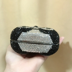 Exquisite panda pattern evening clutch bag with black and white crystals and silver metal frame