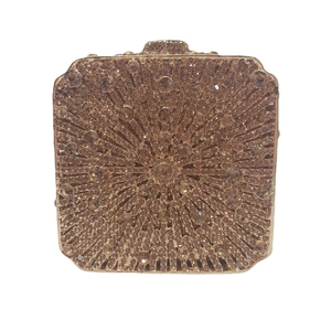 Elegant Women Rhinestone Evening Clutch Bag Metal Hard Shell Sunburst Pattern Party Wedding Banquet Luxury Handbag Box