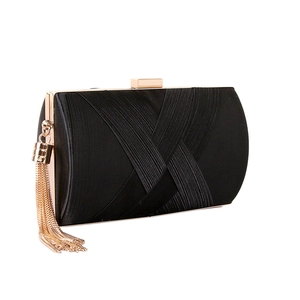 Luxury Satin Pleated Woven Evening Bag Metal Tassel Clasp Chain Bag For Women Wedding Party Banquet Clutch Purse