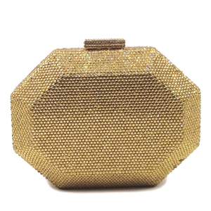 Elegant octagonal evening clutch bag with sparkling gold rhinestones and metal clasp