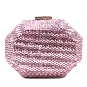 Detailed macro view of the octagonal rhinestone evening clutch with crystal top closure