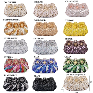 Elegant floral rhinestone evening clutch bags in 14 colors for formal parties