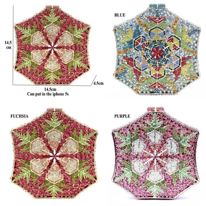Detailed size chart for snowflake crystal evening clutch bag with iPhone 5s capacity