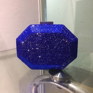 Royal blue octagonal crystal evening clutch bag with sparkling rhinestone pavé finish