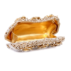 Luxurious hollow rose gold evening clutch bag with sparkling crystal floral patterns