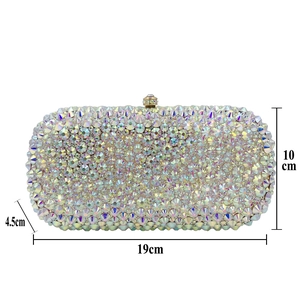 Rainbow crystal evening clutch bag with gold clasp, dimensions 19cm x 10cm x 4.5cm