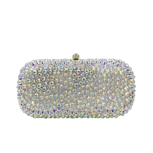 Elegant rectangle evening clutch bag with iridescent AB rhinestones and gold clasp