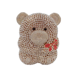 Sac De Soirée Ourson Entièrement Serti De Strass Métal Ajouré Forme Animale 3D Mini Pochette Avec Chaîne Femme