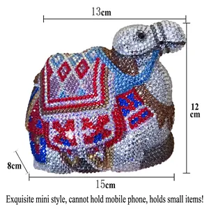 Exotic camel shape evening clutch bag with handmade colorful rhinestones and crystals