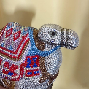 Exotic camel crystal clutch bag with colorful rhinestones for evening gala events