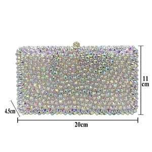 Luxury full rhinestone square evening clutch bag with crystal pavé and metal clasp