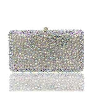 Sparkling crystal encrusted square evening clutch bag with AB rhinestones and metal clasp