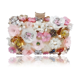 Elegant Satin Evening Clutch Bag Luxury 3D Floral Sequin Rhinestone Clasp With Detachable Chain Strap Wedding Party