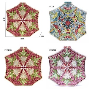 Hexagon snowflake crystal evening clutch bag with full rhinestone inlay in four colors