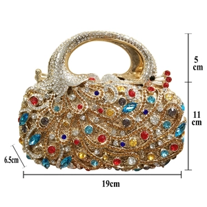Pochette de soirée luxe phénix avec strass colorés et cristaux pour femmes 19cm