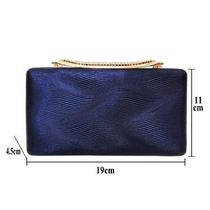 Navy blue PU leather evening clutch with wavy texture and rhinestone handle 19x11cm