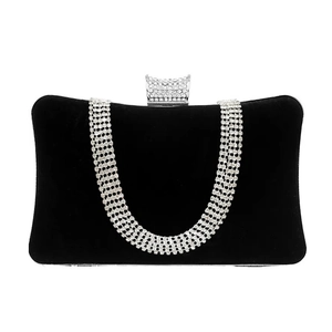 Velvet Evening Clutch Bag Rhinestone U-Shape Diamond Handbag For Women Wedding Party Banquet Chain Strap