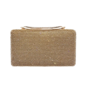 Elegante borsa clutch dorata con strass e manico diamantato per feste formali