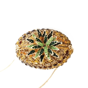Luxury pineapple shaped evening clutch bag with sparkling yellow and green crystals