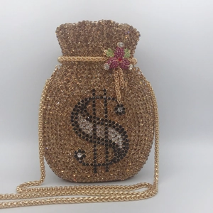 Goldene Geldbeutel-Clutch mit Dollarzeichen und glitzernden Kristallen für Abendevents