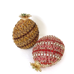 Luxury Pineapple Shape Evening Clutch Bag Hollow Metal Rhinestone Crystal Party Wedding Purse With Chain Strap