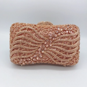Rhinestone Bow Evening Bag Hollow Metal Hard Shell Clutch With Chain Strap For Party Wedding Women Luxury Crystal