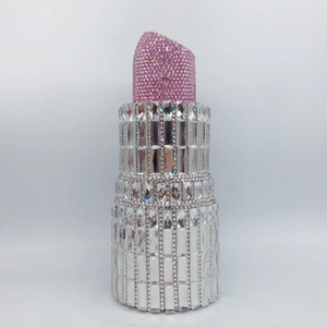 Lipstick Shaped Rhinestone Evening Bag Full Diamond Banquet Clutch With Metal Chain For Women Luxury Party Handbag