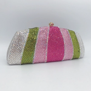 Luxury evening clutch bag with vertical colorful rhinestones and sparkling metal clasp