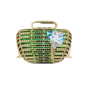 Sac À Main De Soirée De Luxe Pochette Strass Métal Creux Fleur Cristal Gland Banquet Mariage Fête Pour Femmes