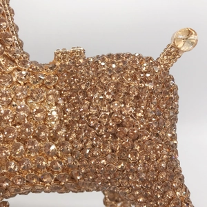 Luxuriöse Abendtasche in Hundeform mit Champagner-Kristallen und goldenem Metallfuß