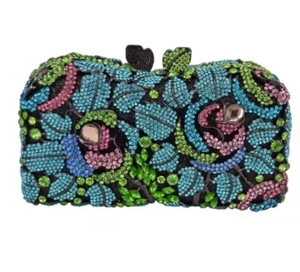 Rhinestone Crystal Evening Clutch Bag Floral Pattern Luxury Hard Shell Metal Frame Party Wedding Banquet For Women