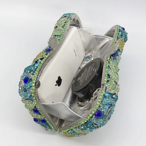Floral rhinestone evening clutch with colorful gems and spacious interior storage