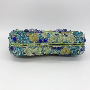 Luxurious rectangular evening clutch with colorful floral crystal patterns and metal clasp