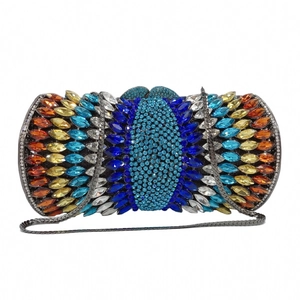 Rhinestone Evening Clutch Bag Luxury Metal Hard Shell Crystal Handbag With Chain Strap For Wedding Party Formal Women