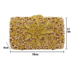 Detailed view of luxury evening clutch dimensions: 18cm length by 11cm height by 6cm width