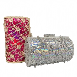 Luxury Hollowed Metal Rhinestone Flower Cylinder Evening Bag Clutch For Women Party Wedding Banquet