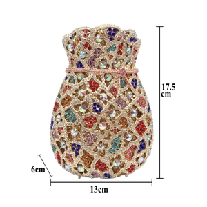 Detailed dimensions of the drawstring money bag clutch with multicolored rhinestones