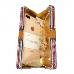 Rainbow crystal evening clutch bag dollar sign design with gold chain for women