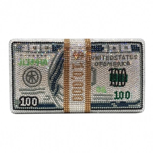 Elegante borsa da sera a forma di dollaro con strass e design a banconota di lusso