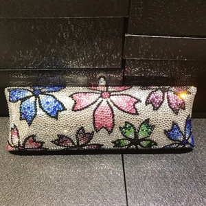 Women Evening Clutch Bag Full Rhinestone Floral Crystal Metal Hard Case Luxury Banquet Party Handbag Silver