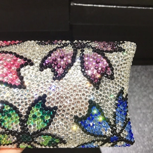 Luxurious floral crystal clutch bag with colorful rhinestones for evening gala party