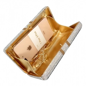 Borsa da sera Dollar con strass, spazio per iPhone 7 Plus e catena dorata interna