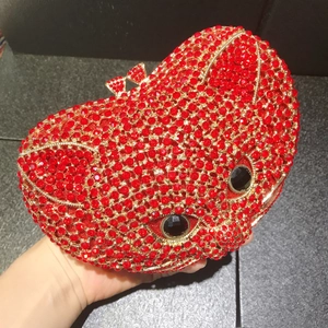 Elegant fox animal evening clutch bag with red crystal rhinestones for formal parties
