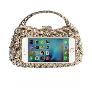 Luxe crystal clutch bag showing size capacity fit for mobile phones and smartphones